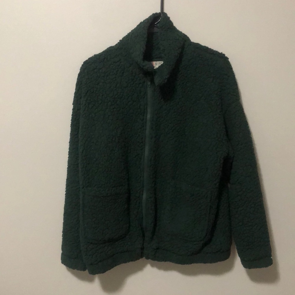 Forest Green Teddy Bear Zip Up Jacket